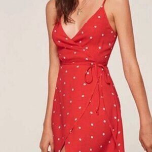 REFORMATION Red Polka Dot Wrap Dress S